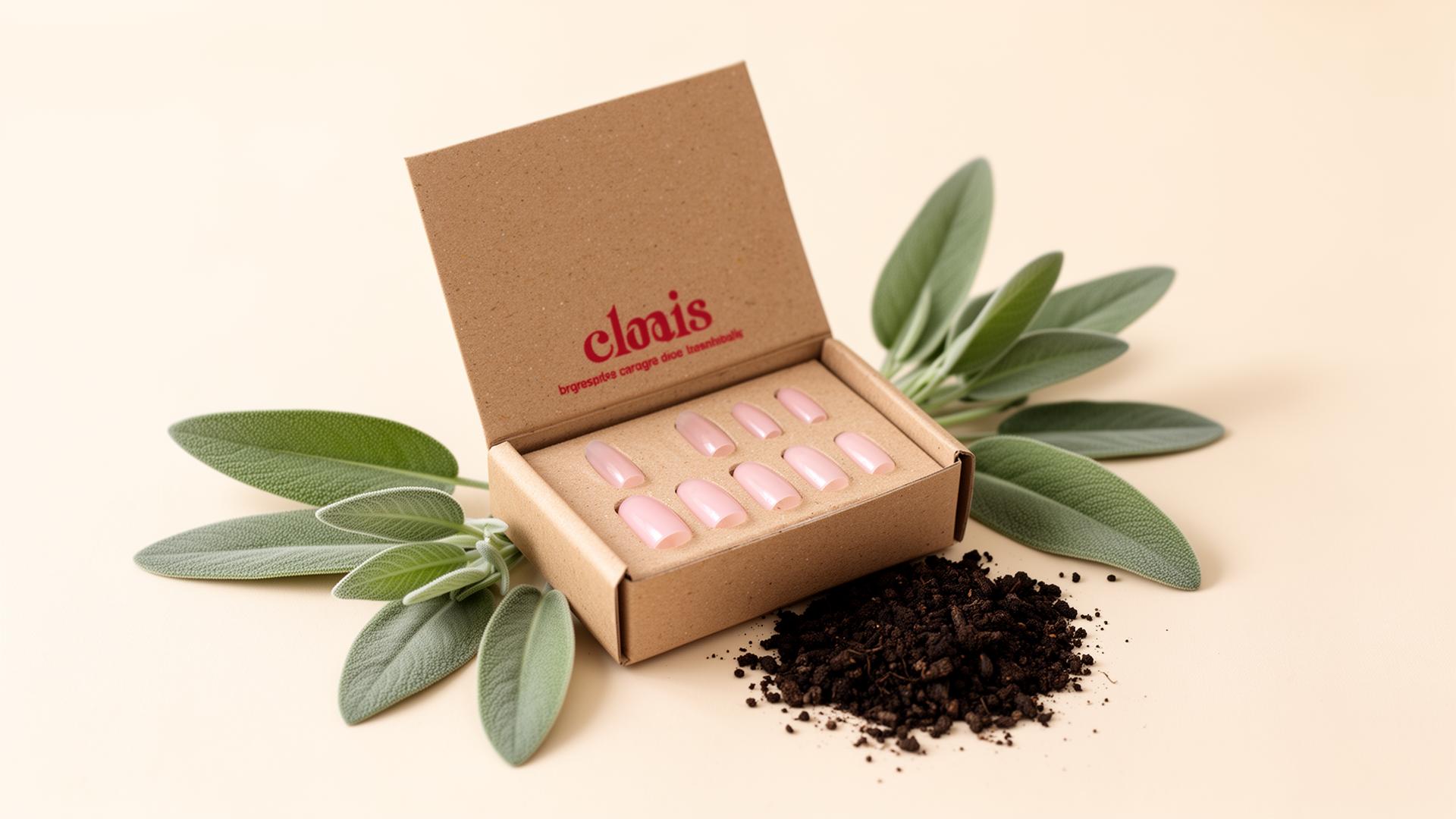 Kraft compostable packaging surrounded by sage leaves and soil